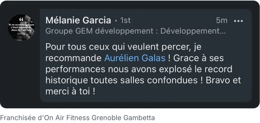 Message de la franchisée : « nous avons explosé le record historique toutes salles confondues »